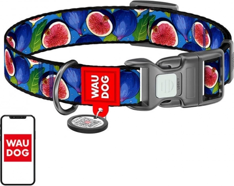 Nylonowa obroża dla psów Waudog z kodem QR i motywem fig, rozmiar XL