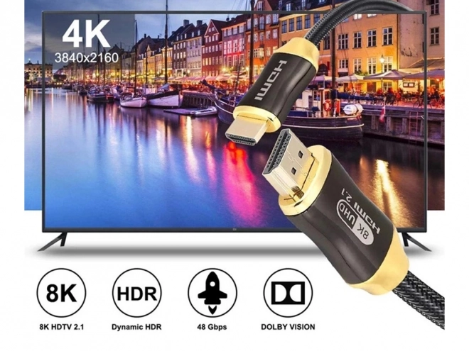 Ultraszybki kabel HDMI 8K 60Hz 4K 120Hz pozłacany 1,5 m