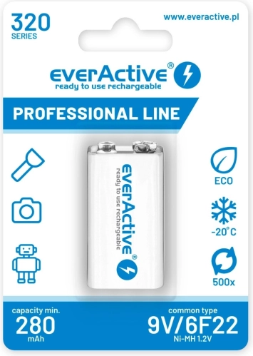 Akumulator everActive 9V 320 mAh Ni-MH gotowy do użycia