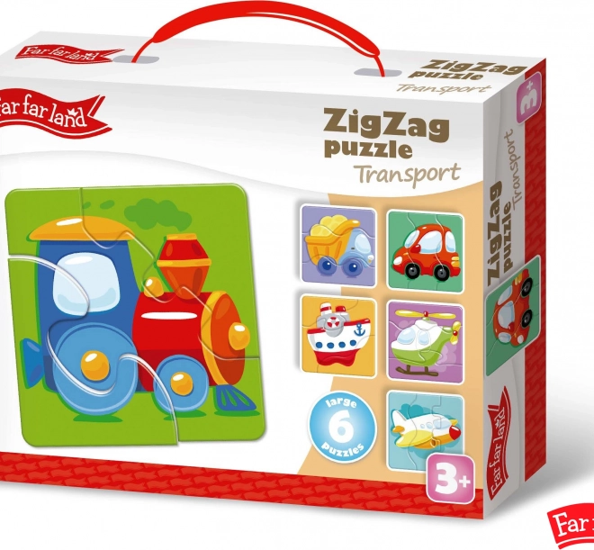 Daleki Daleki Ląd Puzzle ZigZag Motyw Transportu z 6 obrazkami