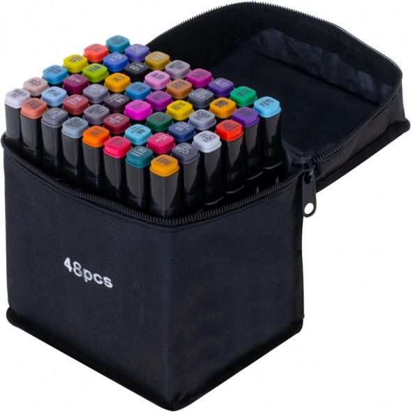 Dwustronne markery alkoholowe w etui z podstawką – 48
