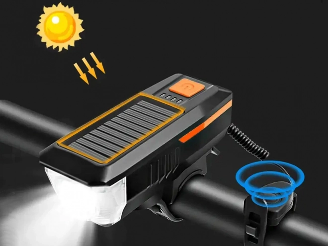 Przednie światło LED do roweru z ładowaniem solarnym i syreną