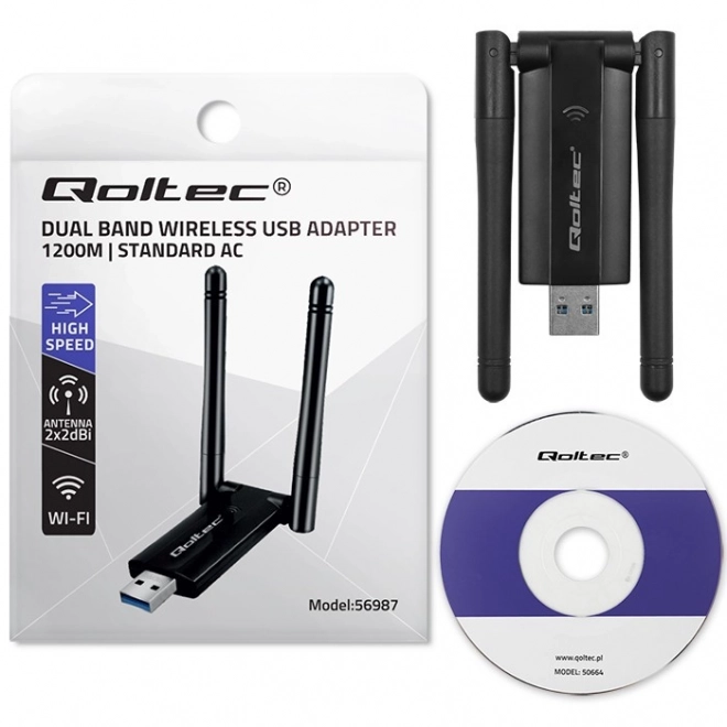 Szybki bezprzewodowy adapter USB Wi-Fi DUAL z antenami