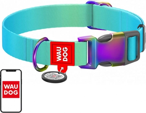 Nylonowa obroża dla psów z kodem QR WAUDOG gradient, niebieska, rozmiar M
