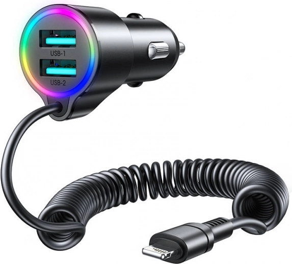 Ładowarka samochodowa Joyroom z 2x USB i kablem Lightning czarna