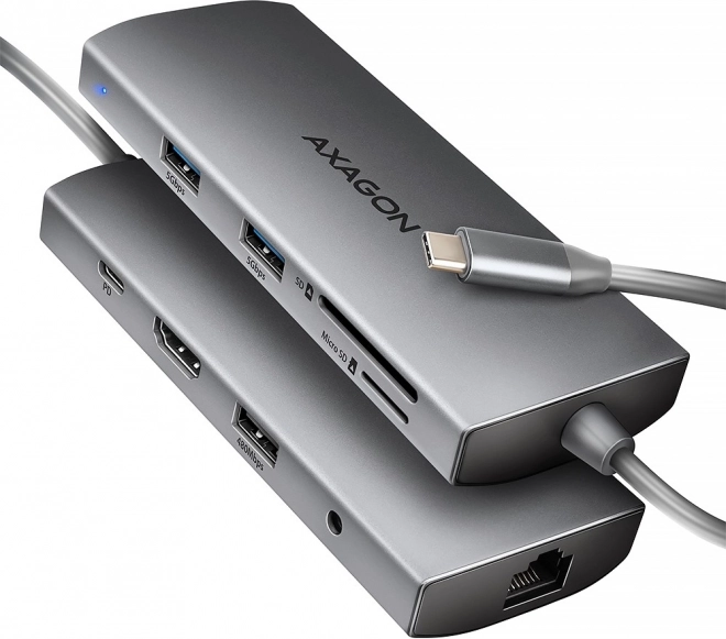 Wielofunkcyjny hub USB‑C 9w1 5 Gb/s z HDMI 4K/60 Hz, 3× USB‑A, czytnikiem SD/microSD, GLAN, audio i PD 100 W, kabel USB‑C 20 cm