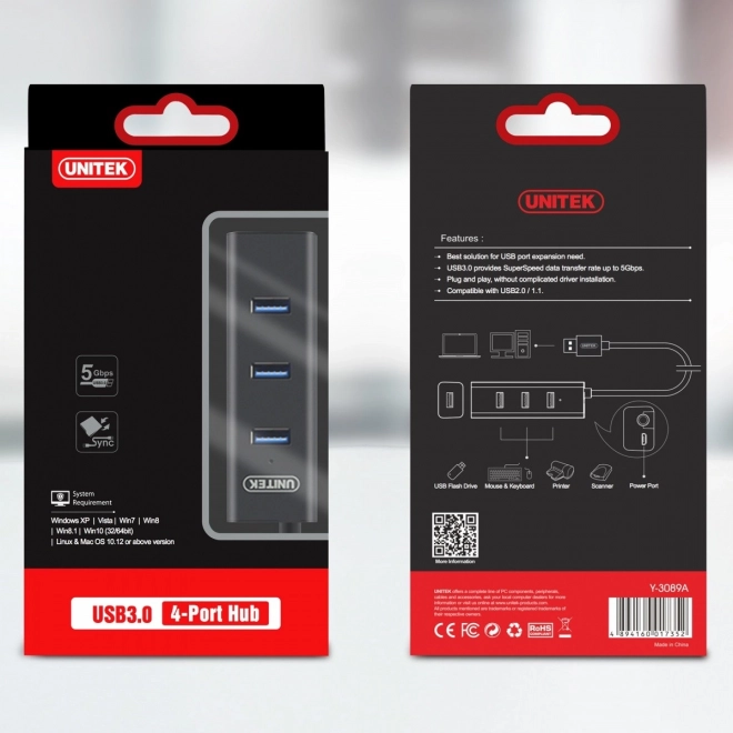 Rozdzielacz 4x USB 3.0; BC1,2; CZARNY