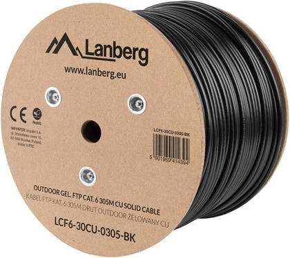 Lanberg zewnętrzny żelowy kabel sieciowy FTP Cat 6 305 m, czarny