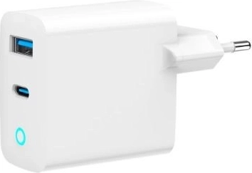 Szybka ładowarka USB‑A/USB‑C GaN 30 W z LED, PD i QC 3.0 – biała
