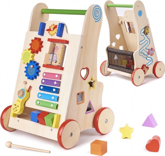 Drewniany chodzik i edukacyjna kostka 6w1