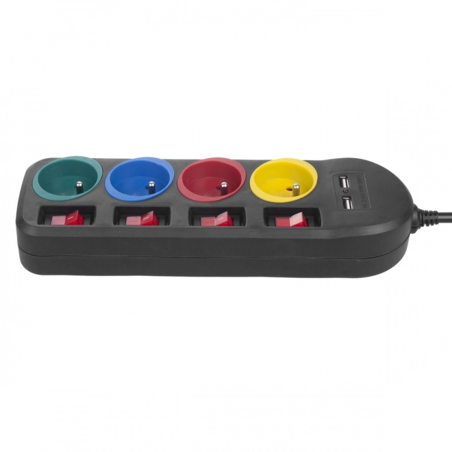 Listwa zasilająca z przełącznikami 4 gniazda + 2xUSB kabel przedłużający MCE229B czarna