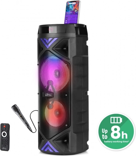 Przenośny głośnik karaoke Bluetooth MEDIA-TECH FunBox Keg Pro 50 W z LED i radiem FM