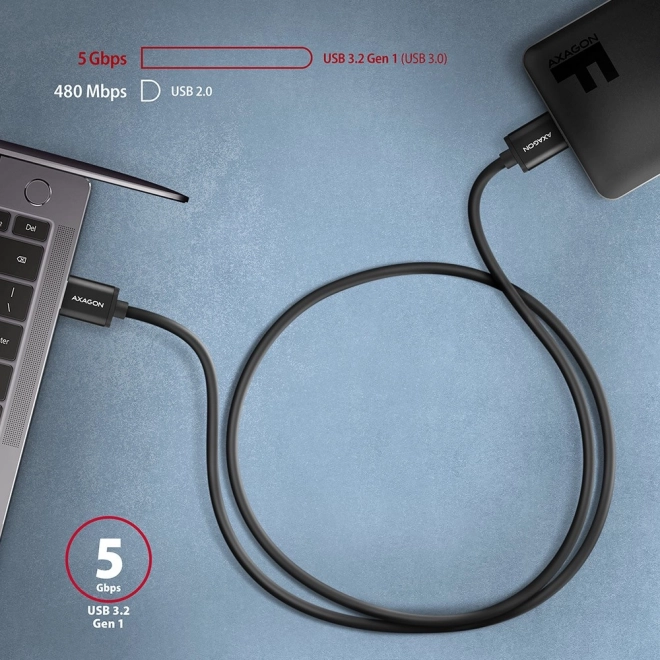 Kabel AXAGON Micro-B USB do USB-A 3.2 Gen 1, 1m, 3A, ALU, PVC, czarny