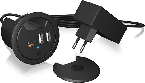 stacjonarna stacja ładująca IB-HUB1407, 2× USB‑A i 1× USB‑C do otworu 60 mm