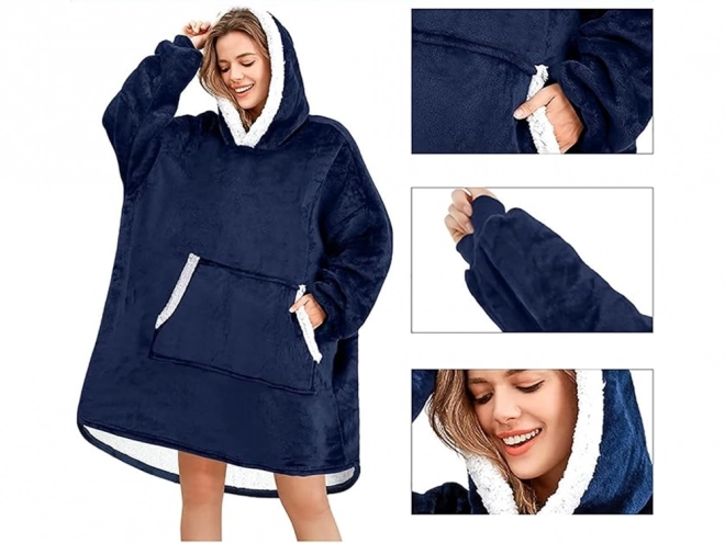 Ciepła oversize bluza z kapturem z grubej sztucznej skóry