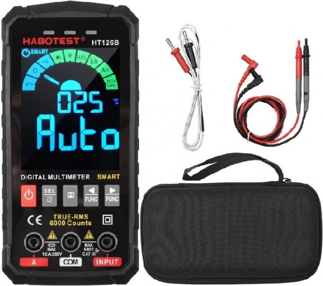 Cyfrowy multimetr HABOTEST z true‑RMS, inteligentnym wykrywaniem i 6000 counts