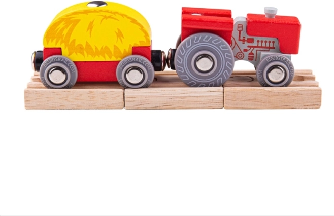 Bigjigs Rail czerwony traktor z przyczepą platformą