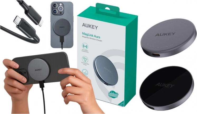 Magnetyczna bezprzewodowa ładowarka AUKEY MagFusion 15W Qi2 (czarna)