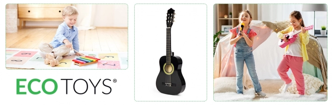 Duża drewniana gitara dziecięca 6 strun ECOTOYS – czarna