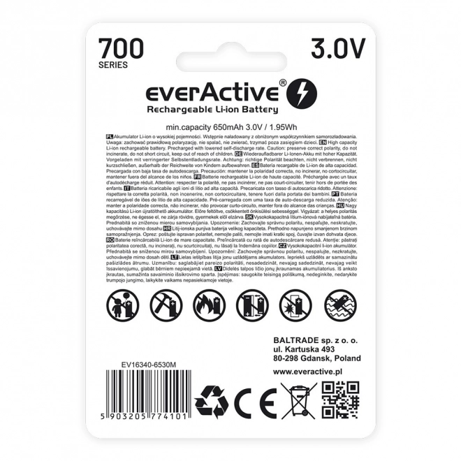 Akumulator ładowalny EverActive 16340 700 mAh z micro USB