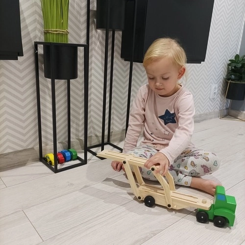 Drewniany samochód ciężarowy - przyczepa + zestaw samochodzików 22698