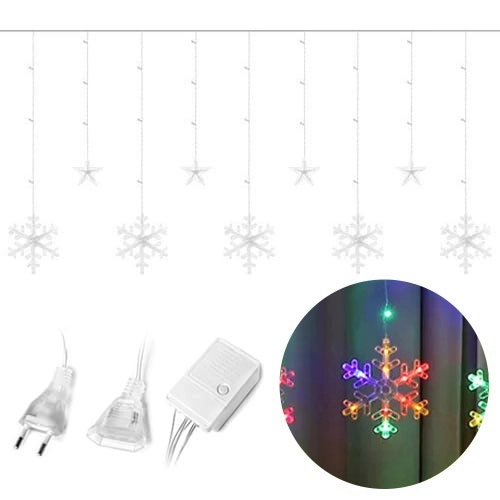 Świąteczne LED światła płatki śniegu i gwiazdy zasłona 138LED