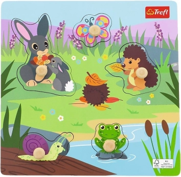 Drewniane puzzle Zwierzątka na łące – 5 elementów