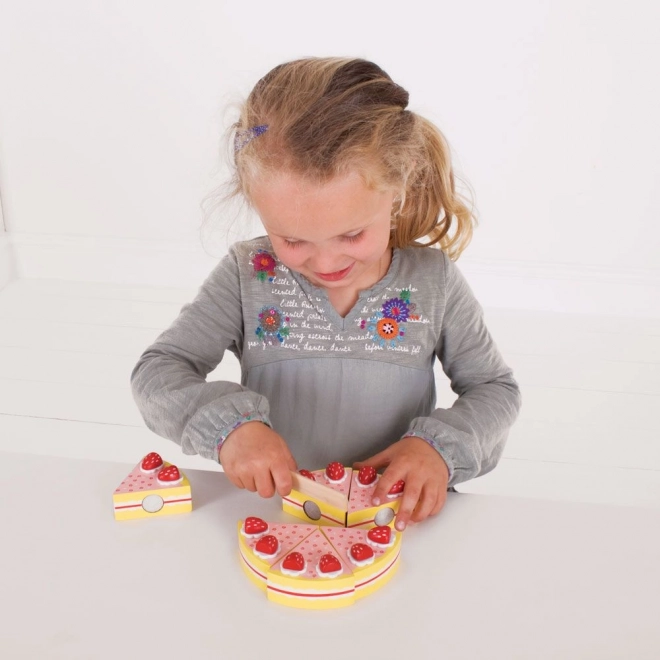 Bigjigs Toys Drewniany tort do krojenia z truskawkami