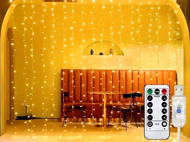 Świąteczna kurtyna świetlna 300 LED ciepła biała USB