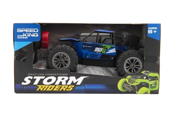 Auto RC buggy terenowe niebieskie 22cm plastikowe 2,4GHz na baterie + paczka do ładowania w pudełku 32x16x18cm