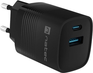 Natec Ribera GaN ładowarka USB 30 W, 1x USB-A, 1x USB-C, czarna