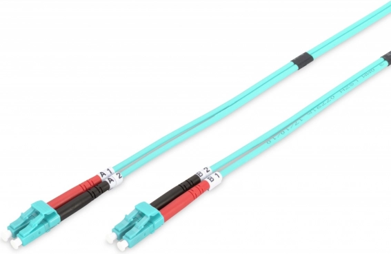 Patchcord światłowodowy LC–LC duplex MM 50/125 OM3 LSOH 1 m turkusowy