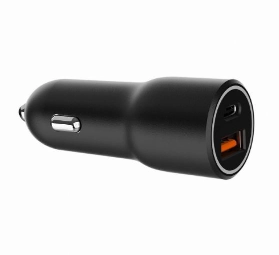Szybka czarna ładowarka samochodowa USB-A/USB-C 38W PD