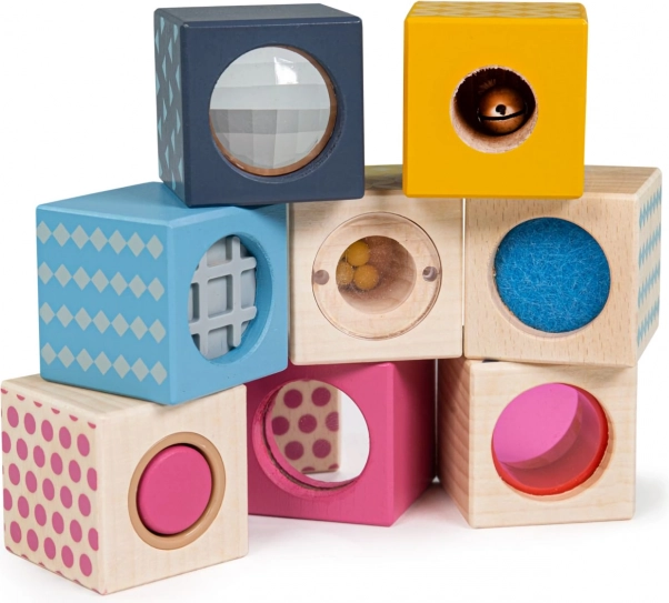 Sensoryczne klocki BIGJIGS TOYS z drewna FSC, 8 szt.