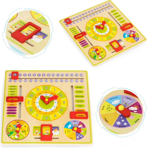 Drewniana edukacyjna tablica – kalendarz i zegar ECOTOYS