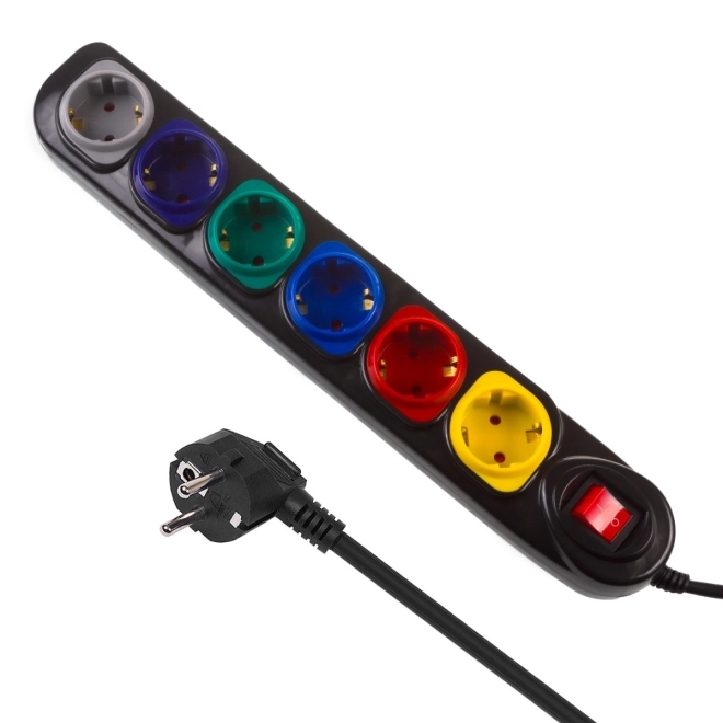 Listwa zasilająca 1,5 m 250VAC/10A MCE509 B 2500 Q, IP20, 6 gniazdek, prąd znamionowy 10 A, czarna