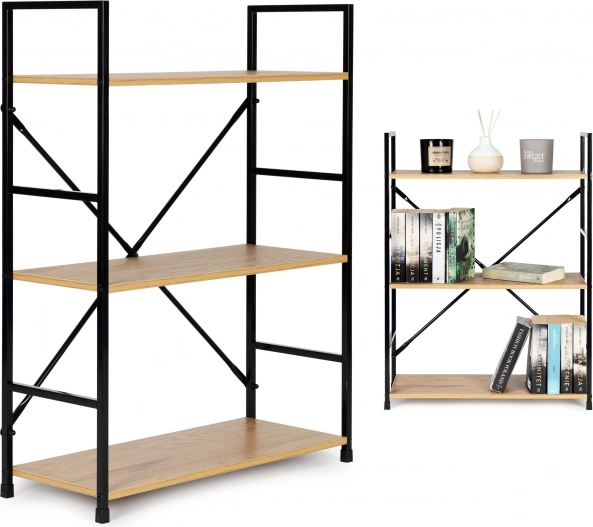 Szeroka drewniana półka z metalową ramą w stylu LOFT, 3 półki ModernHome