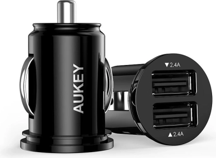Aukey mini ładowarka samochodowa 2× USB 24 W z technologią AiPower