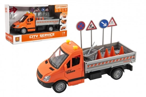 Auto utrzymania dróg plastik 25cm na napęd na baterie z dźwiękiem i światłem w pudełku 32x19x12cm