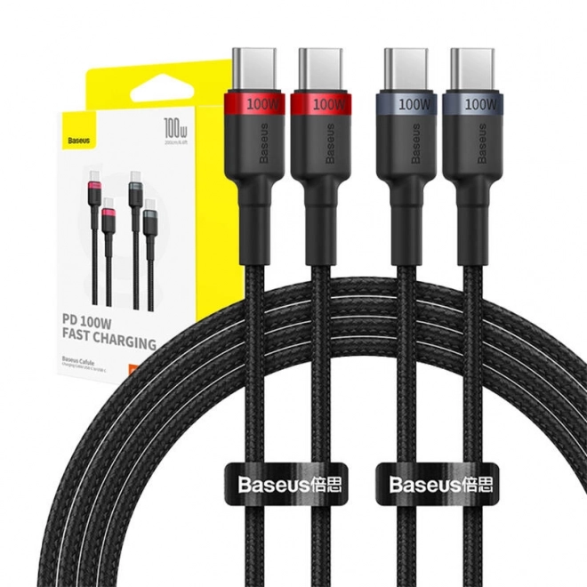 Kabel Baseus Cafule USB-C na USB-C 100W,2m, 2ks (czerwono-czarny, szaro-czarny).