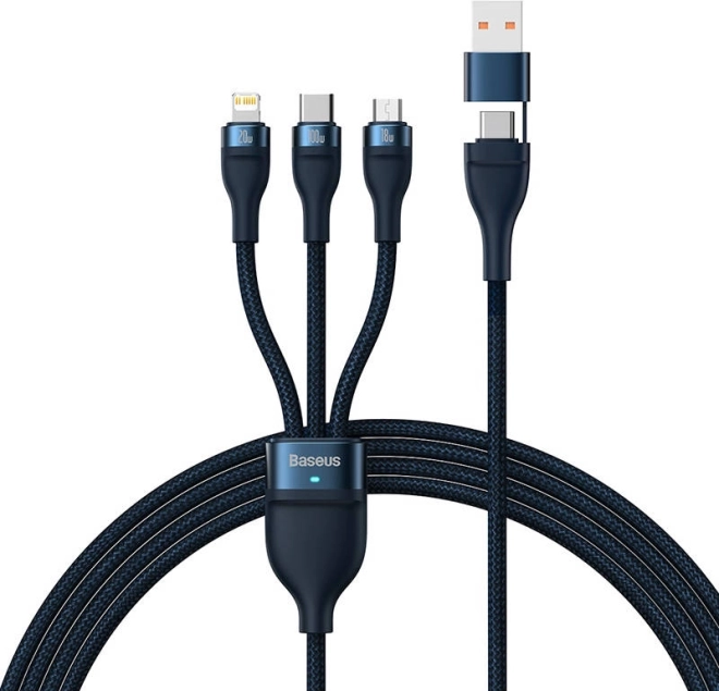 kabel ładujący 3 w 1 Baseus Flash Series, USB‑C + Micro USB + Lightning, 100 W, 1,2 m, niebieski