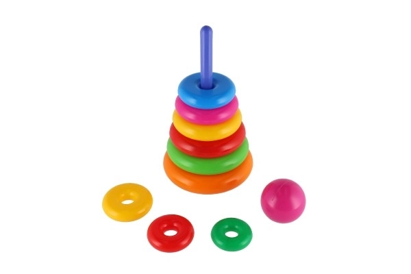 Piramidka składanka z plastikowymi krążkami 28cm assort 2 rodzaje w siatce 12m+