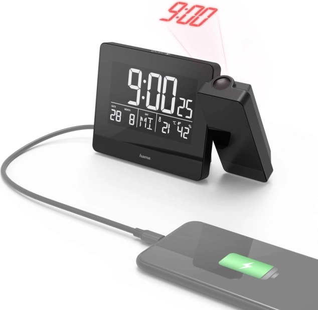 Zegar projekcyjny Plus Charge z ładowaniem USB i DCF