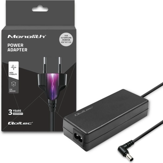 Zasilacz sieciowy do monitorów LG i SAMSUNG 65 W, 19 V, 3.42 A, wtyk 6.5 × 4.4 mm + kabel zasilający