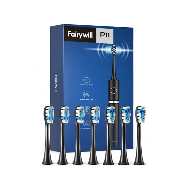 Soniczna szczoteczka do zębów z zestawem głowic i etui FairyWill FW-P11 (czarny)
