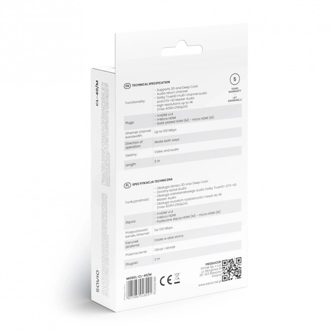 Kabel HDMI (M) - micro HDMI (M) z Ethernetem, 2 m, CL-40/M