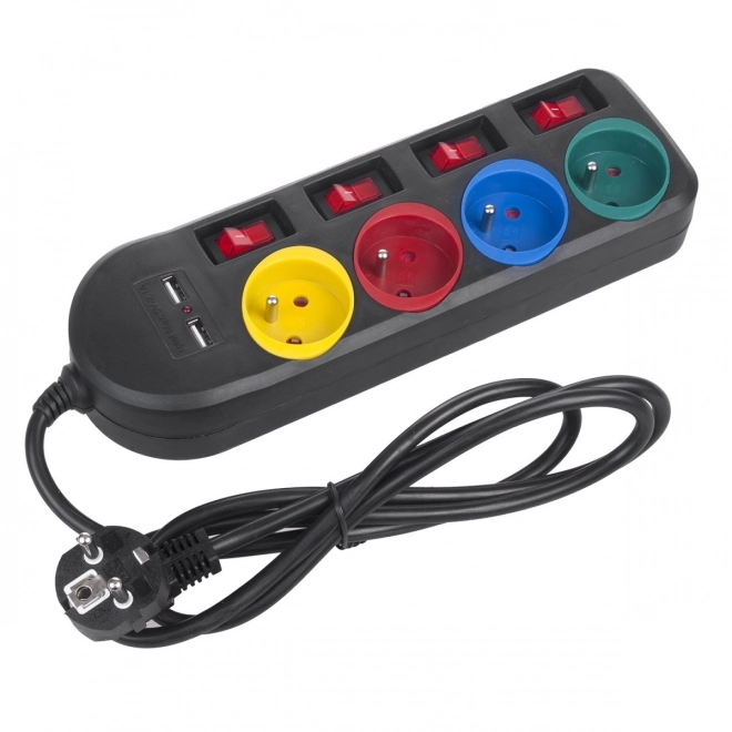 Listwa zasilająca z przełącznikami 4 gniazda + 2xUSB kabel przedłużający MCE229B czarna