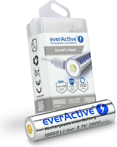 Akumulator ładowalny 18650 3,7 V Li‑ion 2600 mAh z micro USB EVERACTIVE