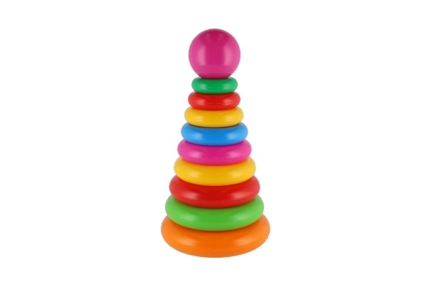 Piramidka składanka z plastikowymi krążkami 28cm assort 2 rodzaje w siatce 12m+