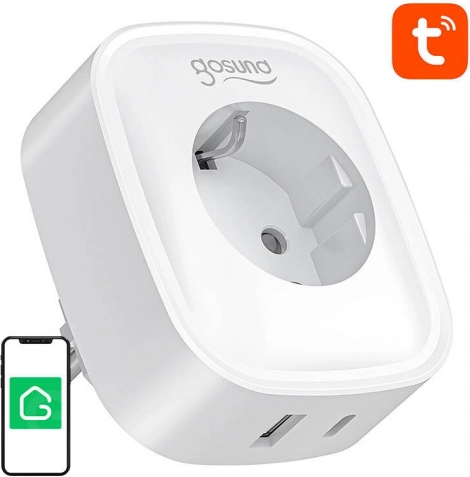 Inteligentne gniazdko Gosund z USB‑C 20 W, Wi‑Fi/Bluetooth i pomiarem zużycia, 16 A